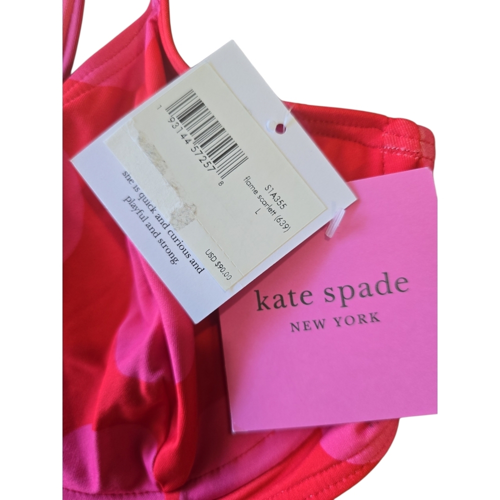 Kate Spade Flame Scarlett Polka Dot Bikini Top Large NWT Underwire Pink Red - Picture 7 of 10